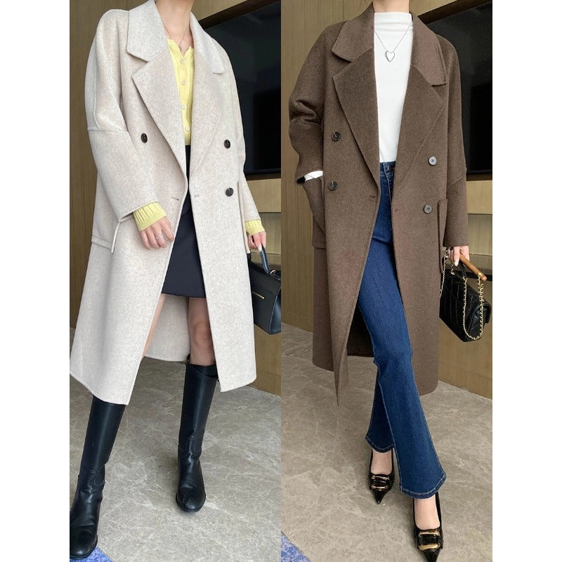 Damen eleganter Wollmantel mit doppelter Knopfblende und klassischem Revers Drune