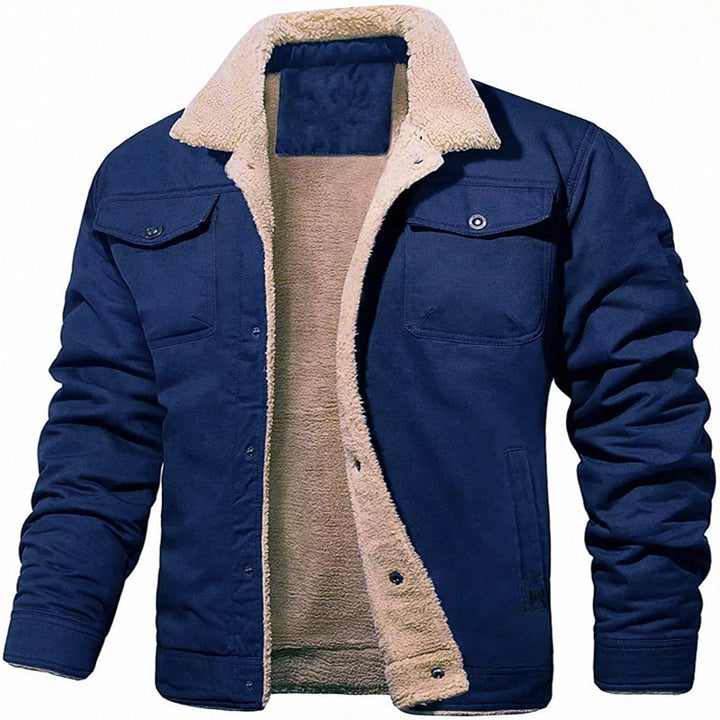 Herren Shirtjacke im Worker-Stil mit Sherpa-Futter und Pattentaschen Drune