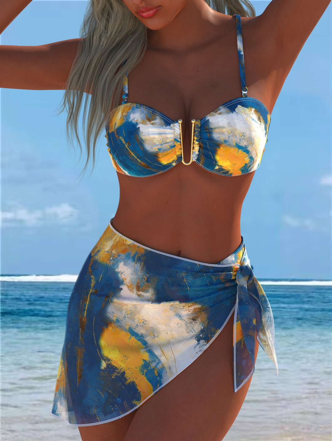 Damen Bikini-Set mit modischem Wickelrock und auffälligem Farbdesign Drune