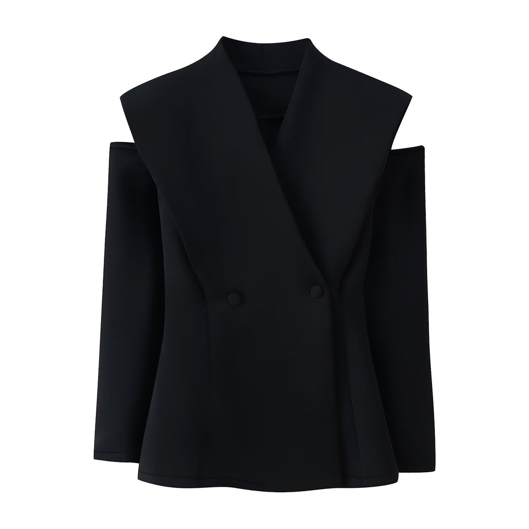 Damen 600+ ärmelloser taillierter Blazer mit weitem Schalkragen und doppelreihiger Knopfleiste Drune
