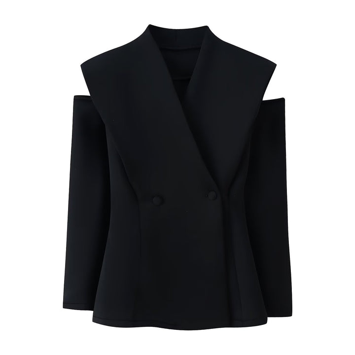 Damen 600+ ärmelloser taillierter Blazer mit weitem Schalkragen und doppelreihiger Knopfleiste Drune