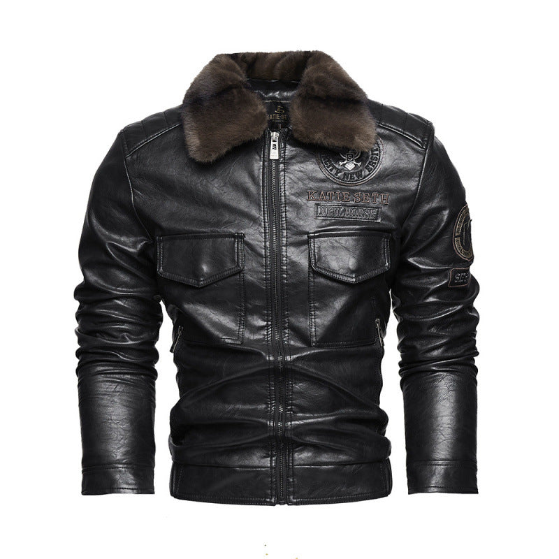Herren Lederjacke mit Kunstfellkragen Drune