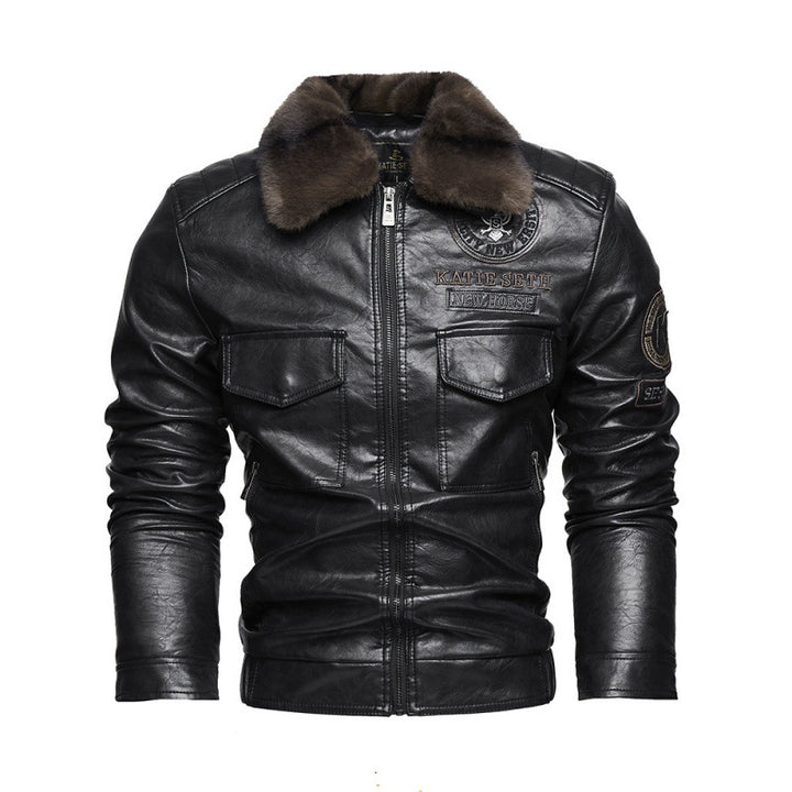 Herren Lederjacke mit Kunstfellkragen Drune