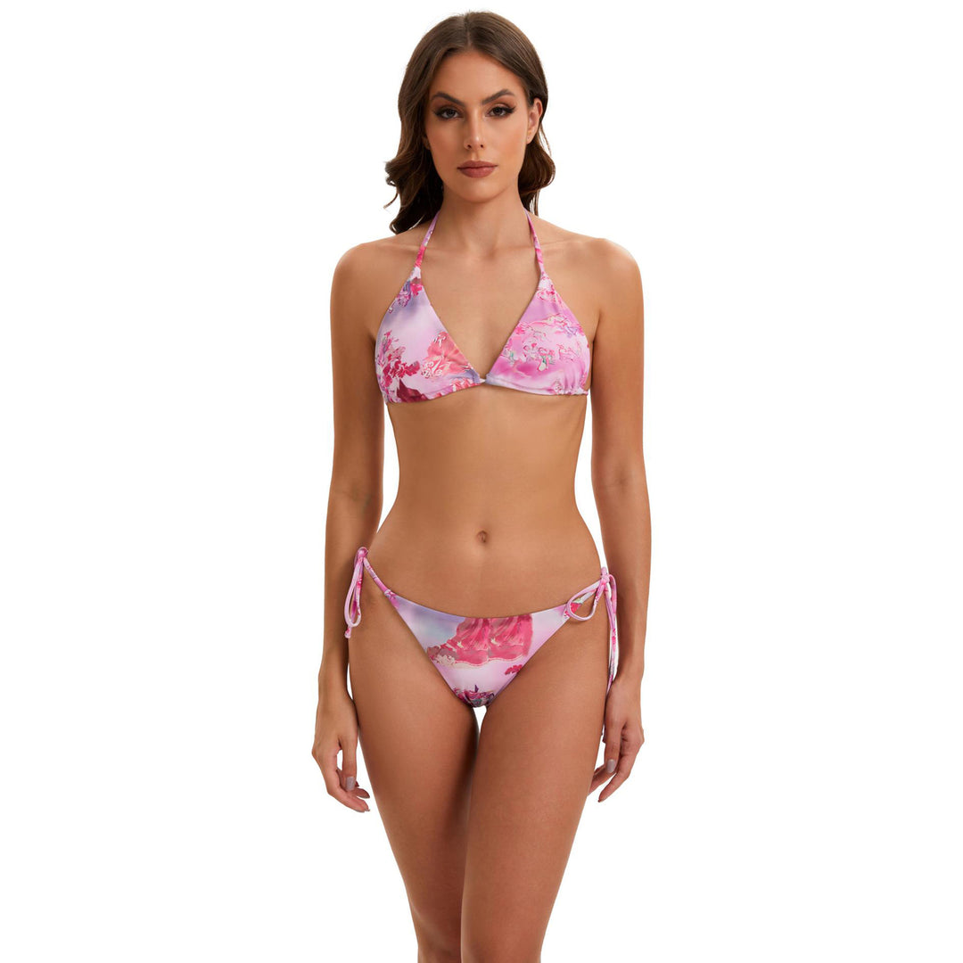 Damen Bikini-Set mit langärmeligem Crop-Top und floralem Design Drune