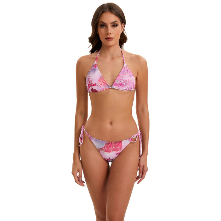 Damen Bikini-Set mit langärmeligem Crop-Top und floralem Design Drune