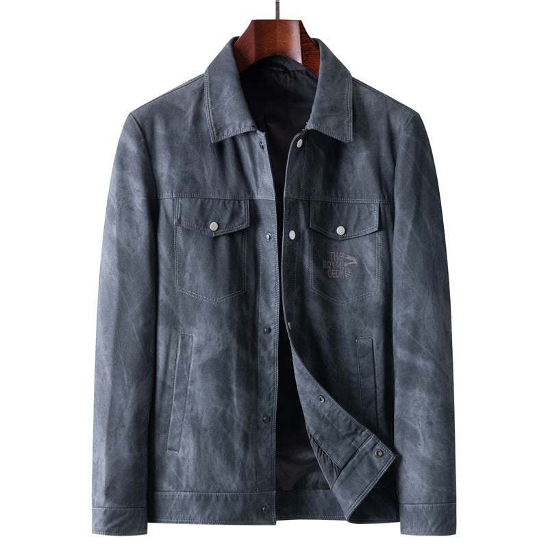 Herren Vintage-Lederoptik-Truckerjacke mit Used-Effekt und Brustpattentaschen Drune