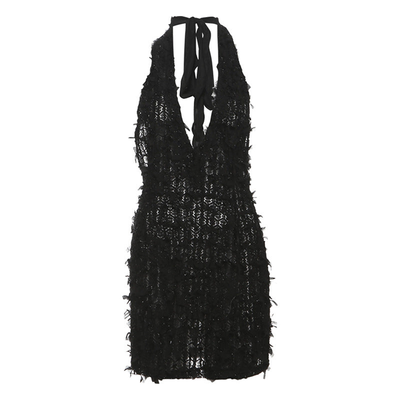 Damen Maxikleid mit raffinierten Fransen und tiefem V-Ausschnitt Drune
