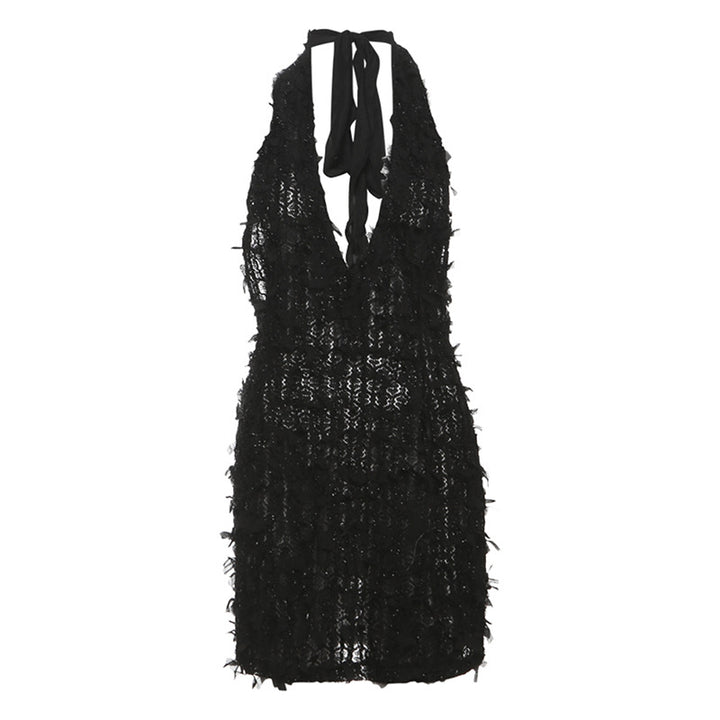 Damen Maxikleid mit raffinierten Fransen und tiefem V-Ausschnitt Drune