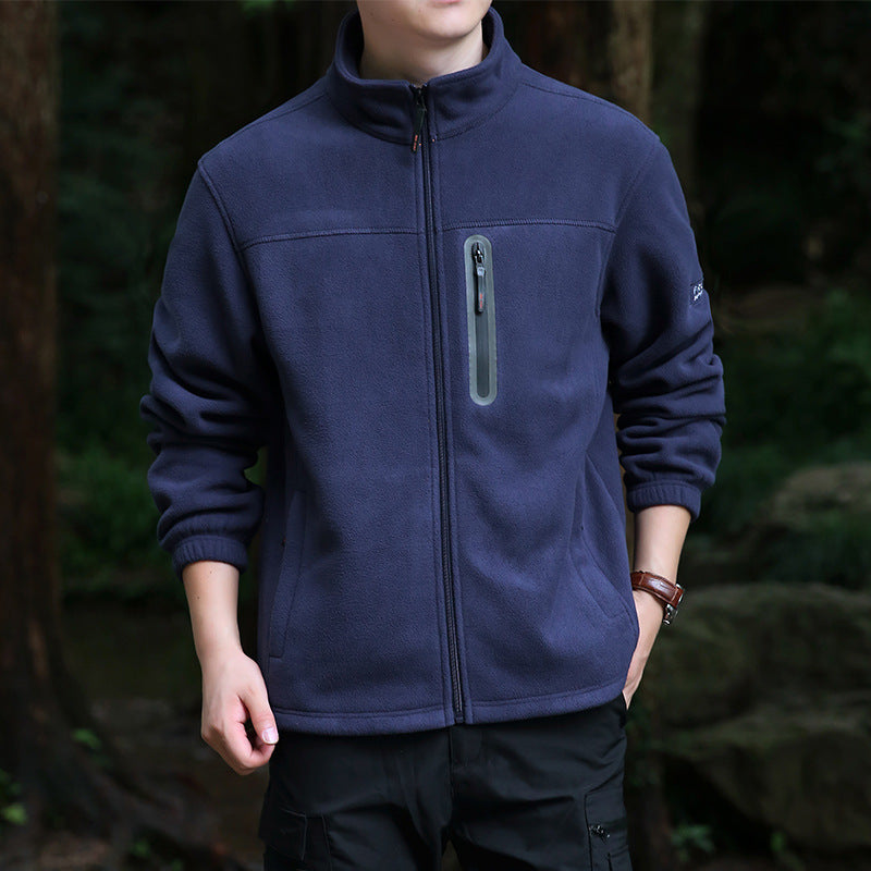 Herren Thermo‑Mikrofleece‑Outdoorjacke mit Stehkragen, wasserdichter Brustreißverschlusstasche Drune