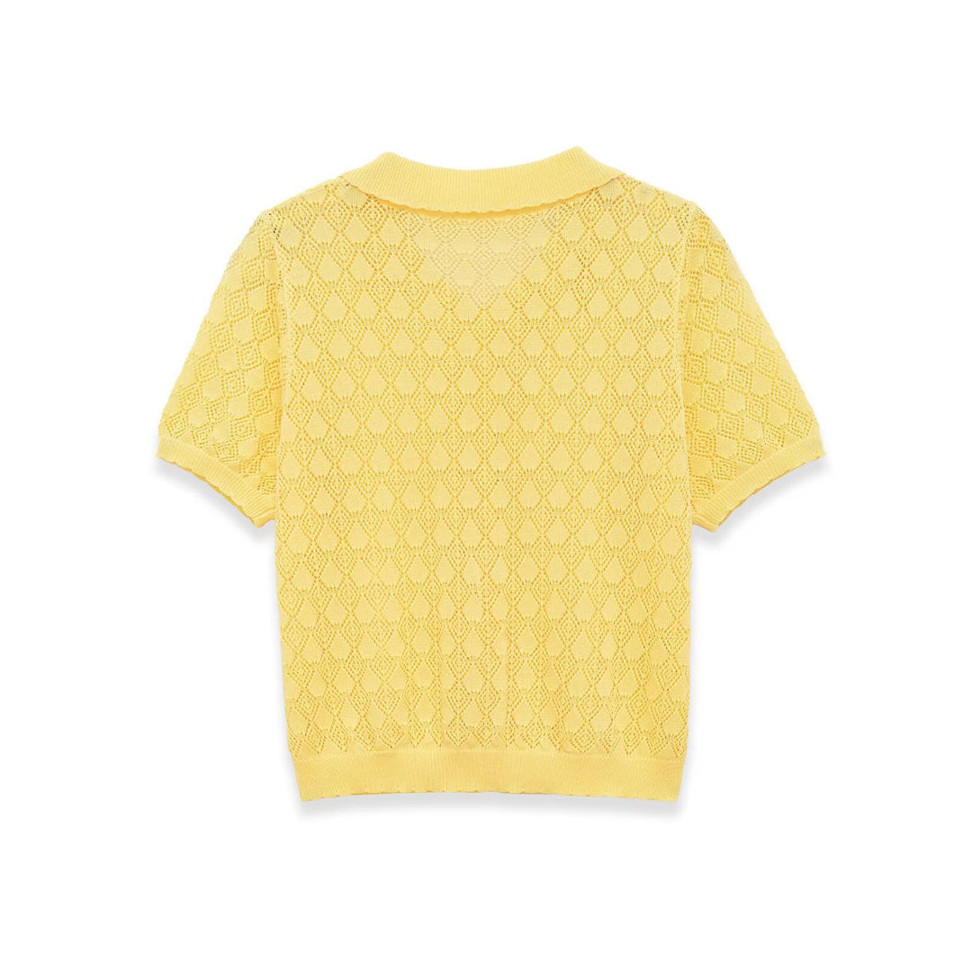 Damen Kurzarmpullover mit luftiger Lochstruktur und elegantem Kragen Drune