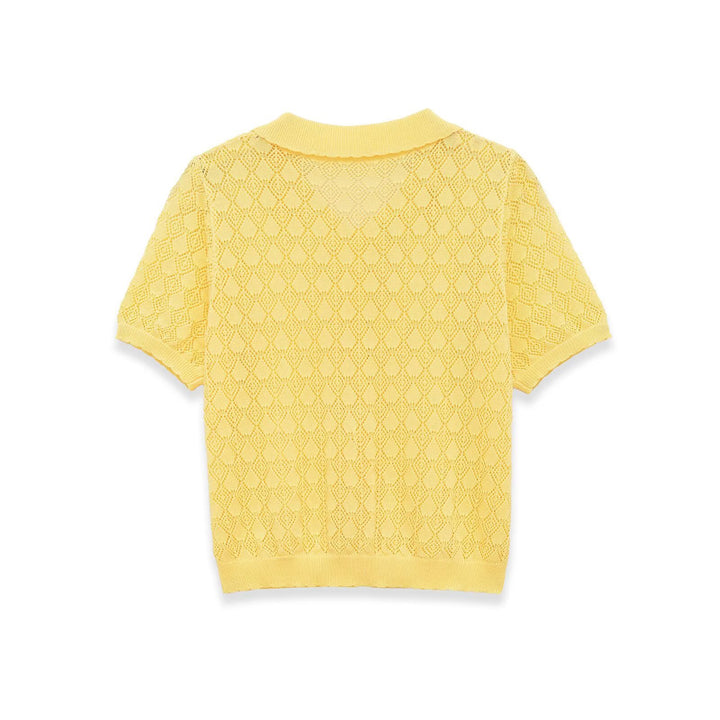 Damen Kurzarmpullover mit luftiger Lochstruktur und elegantem Kragen Drune