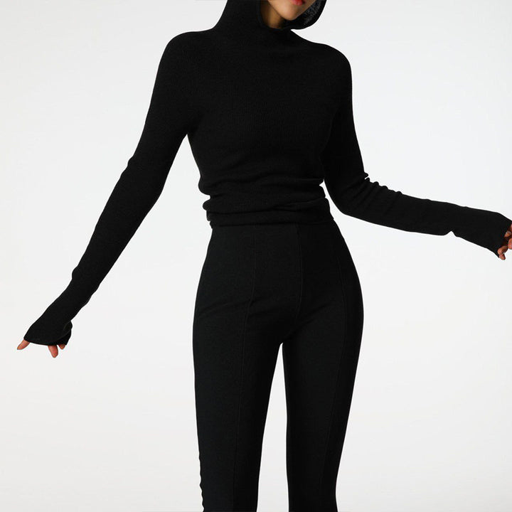 Damen enganliegendes Turtleneck-Oberteil mit Daumenlöchern und strukturiertem Design Drune
