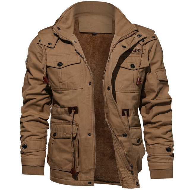 Herren urbaner Thermo-Canvasparka mit durchgehendem Plüschfutter und Utility‑Taschen Drune