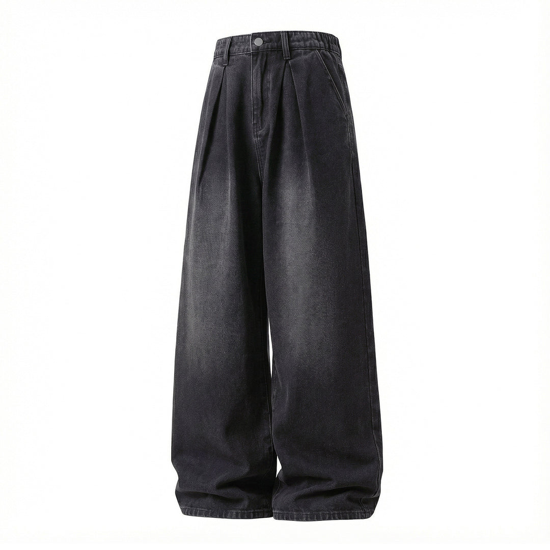 Damen High‑Waist Denim‑Palazzohose mit Bundfalten und weitem Bein Drune