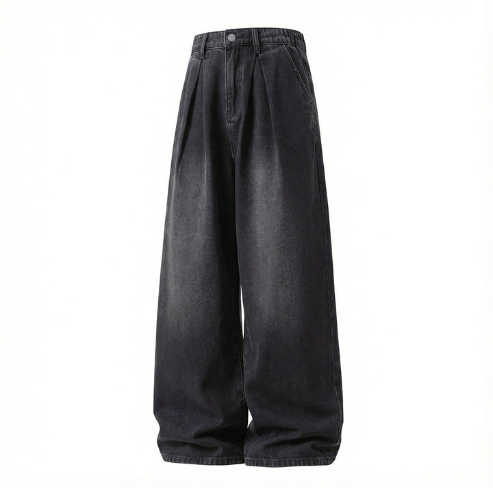 Damen High‑Waist Denim‑Palazzohose mit Bundfalten und weitem Bein Drune