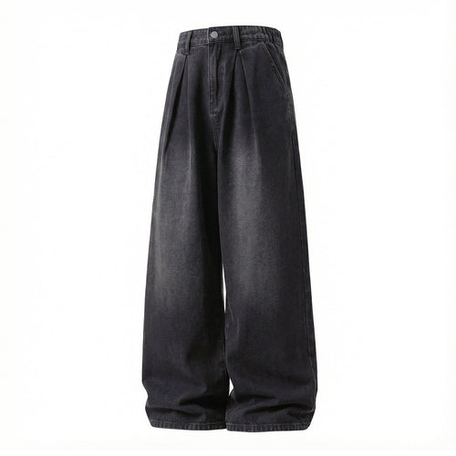 Damen High‑Waist Denim‑Palazzohose mit Bundfalten und weitem Bein Drune