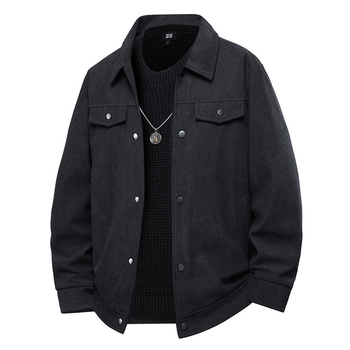 Herren Truckerjacke im Veloursleder-Look mit Druckknopfverschluss und Brustklappen Drune