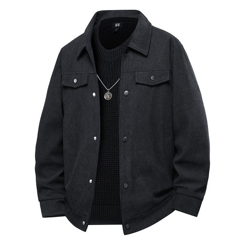 Herren Truckerjacke im Veloursleder-Look mit Druckknopfverschluss und Brustklappen Drune