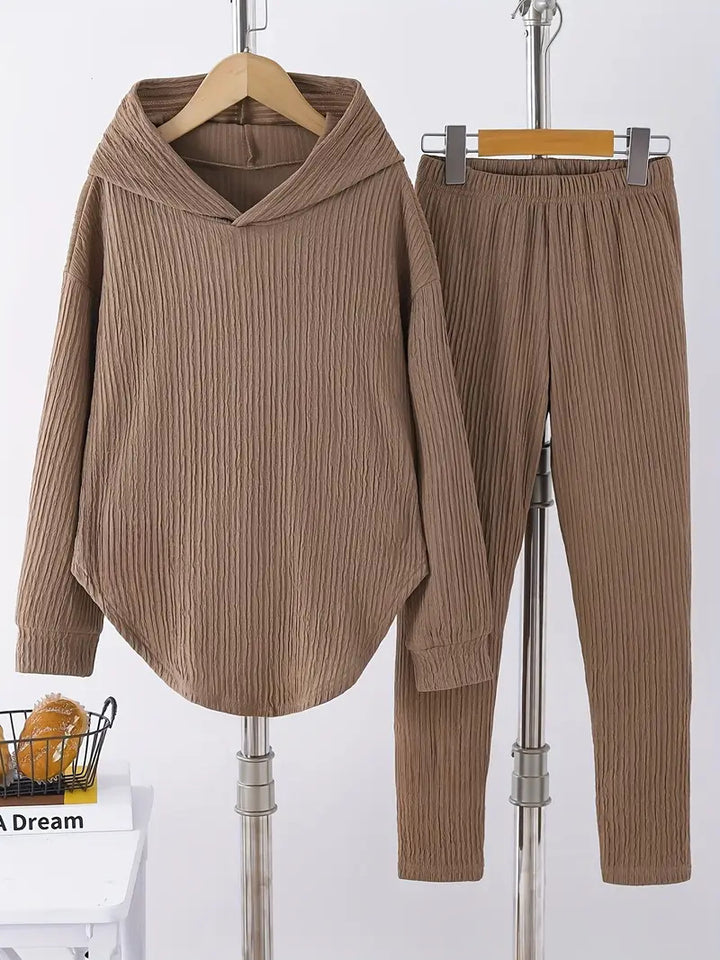 Damen lässiger Sweat-Pulli und -Hose Set mit strukturiertem Design Drune