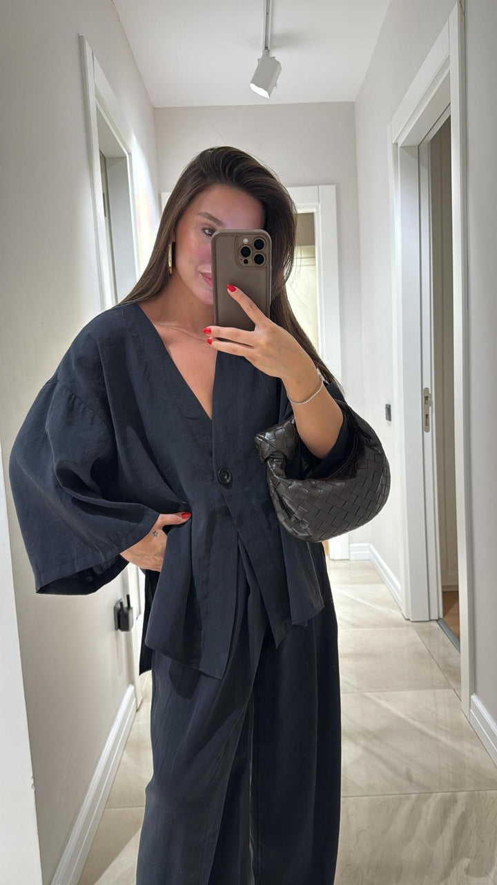 Damen lässiges Two-Piece Set mit oversized Schnitt und Knopfverschluss Drune