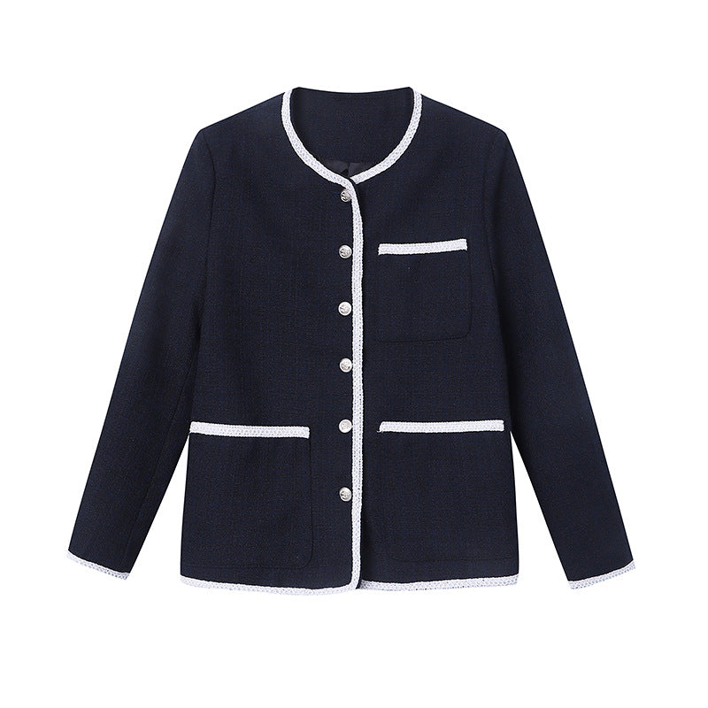 Damen modische Blazerjacke mit dekorativen Knöpfen und kontrastierenden Taschen Drune