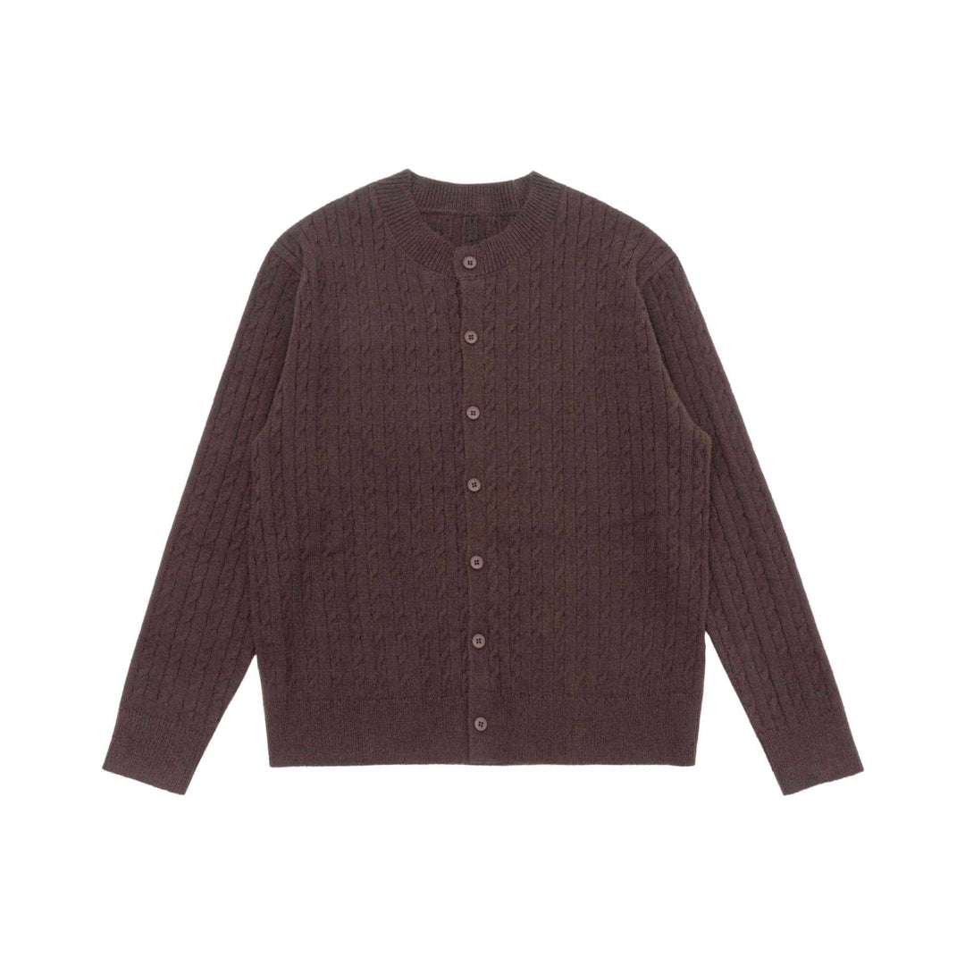 Unisex Feiner Zopfstrick-Cardigan mit Rundhalsausschnitt und Knopfleiste Drune