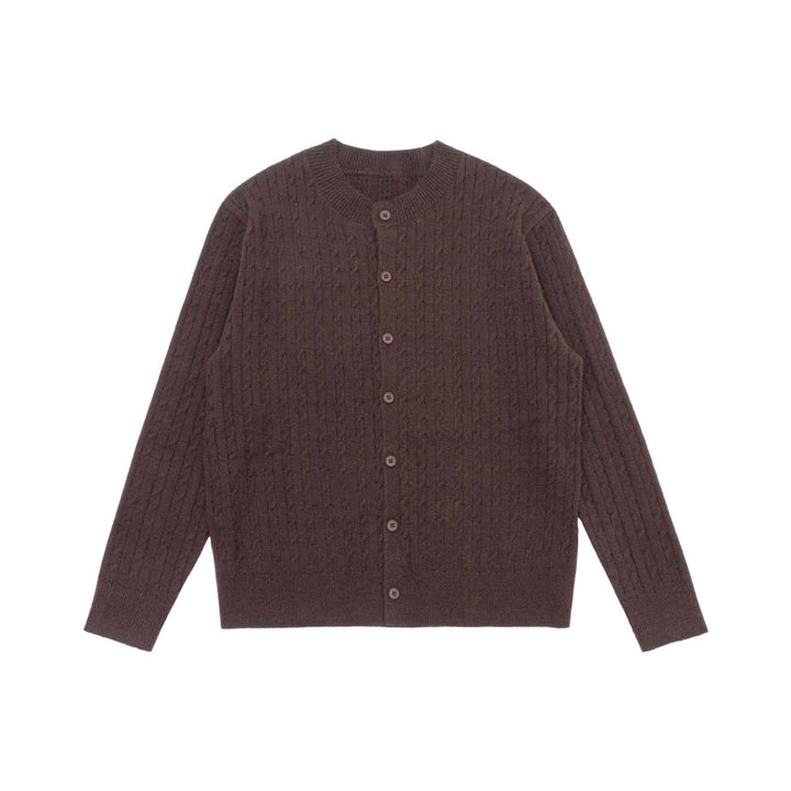Unisex Feiner Zopfstrick-Cardigan mit Rundhalsausschnitt und Knopfleiste Drune