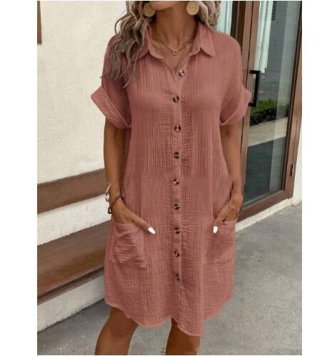 Damen Hemdkleid mit Knopfleiste und praktischen Taschen Drune