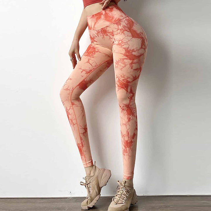 Damen Yoga-Leggings mit hohem Bund, Kompression & Batik-Optik Drune