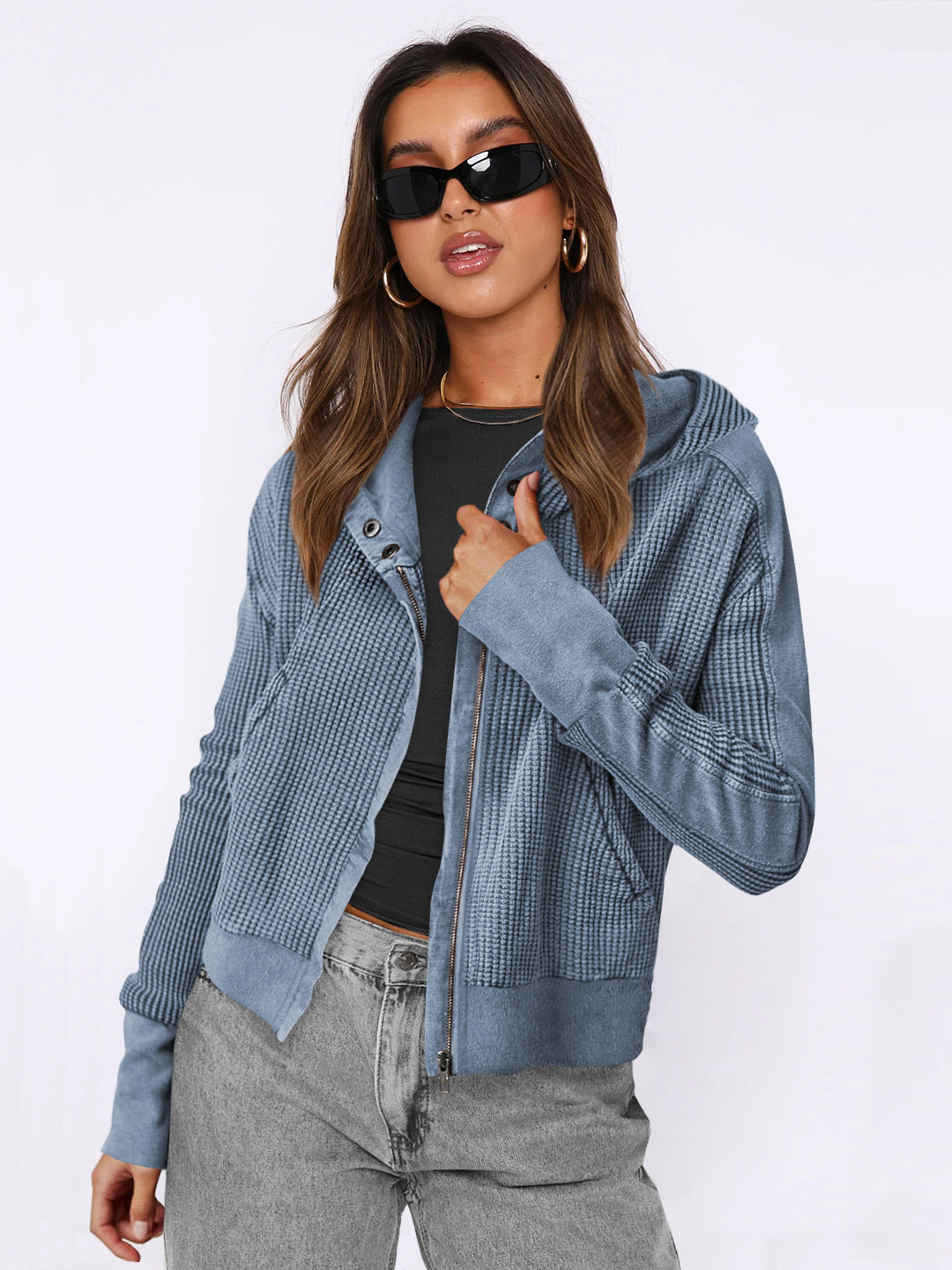 Damen Sportliche Kapuzenjacke aus strukturiertem Material Drune
