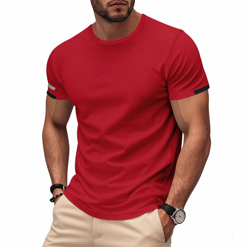 Herren nan athletisches Funktions-T-Shirt mit Rundhalsausschnitt, körpernahem Stretchschnitt und kontrastierendem Ärmelsaum Drune