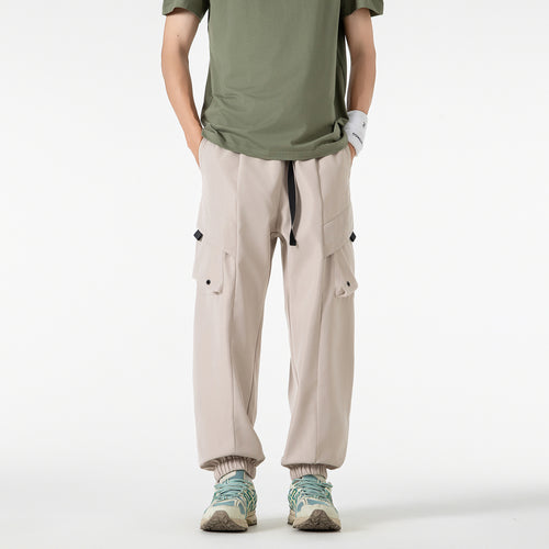 Herren Weite Cargo-Joggerhose mit elastischem Tunnelzugbund, Mehrfachklappentaschen und gerippten Knöcheln Drune