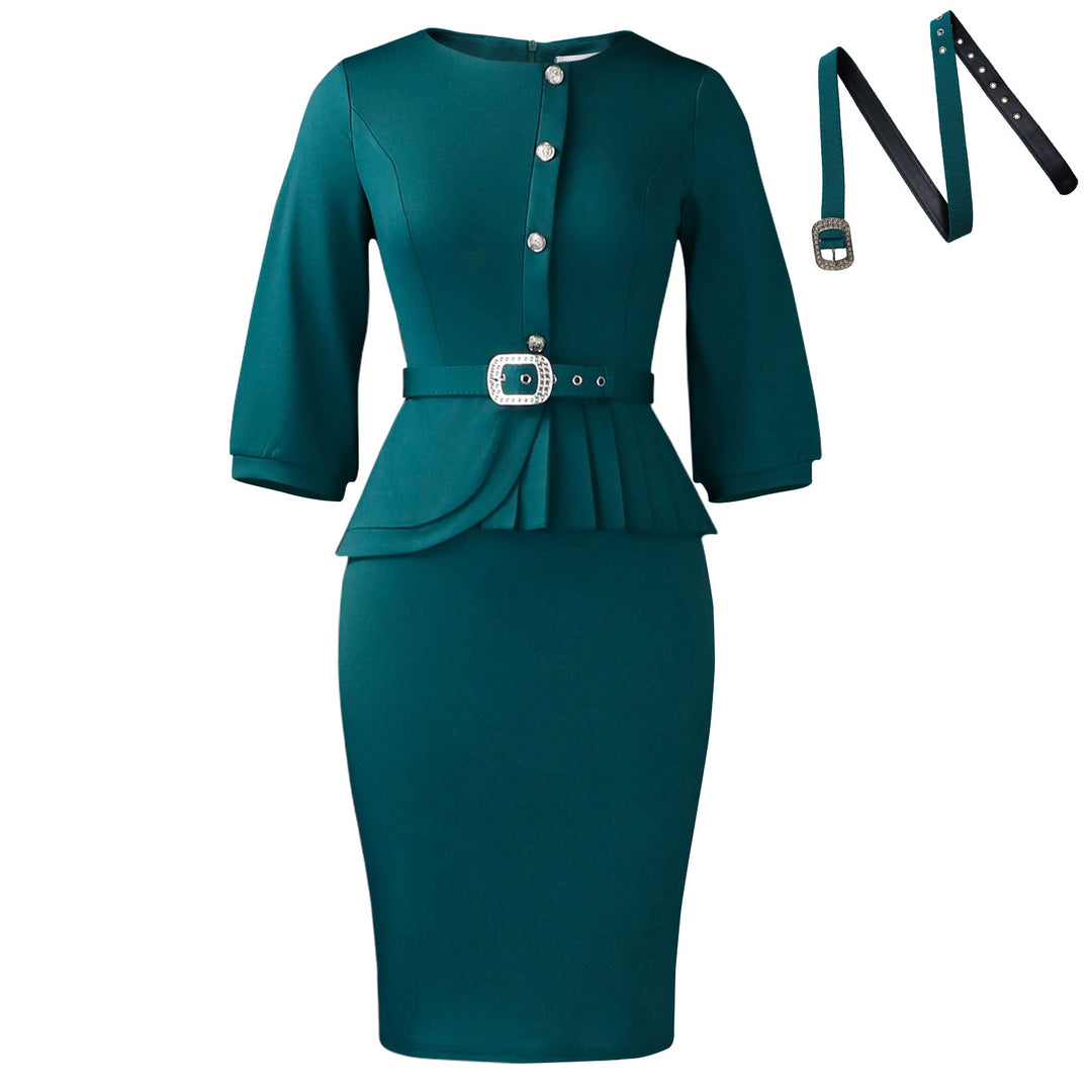 Damen Etuikleid mit elegantem Peplum-Saum und tailliertem Gürtel Drune