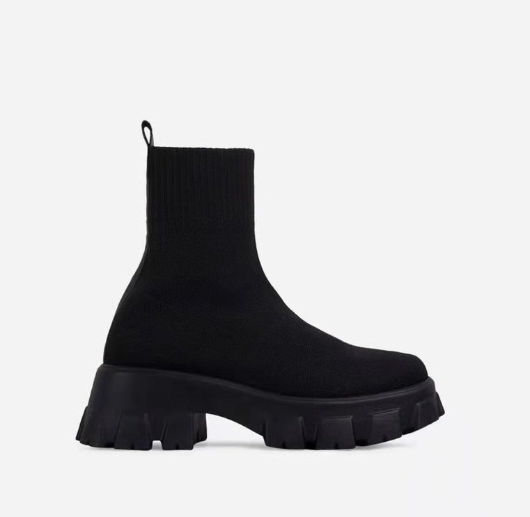 Damen trendige Stiefel mit hohem Schaft und robustem Plateau Drune