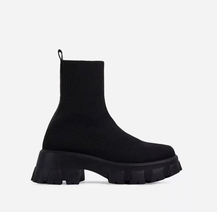 Damen trendige Stiefel mit hohem Schaft und robustem Plateau Drune