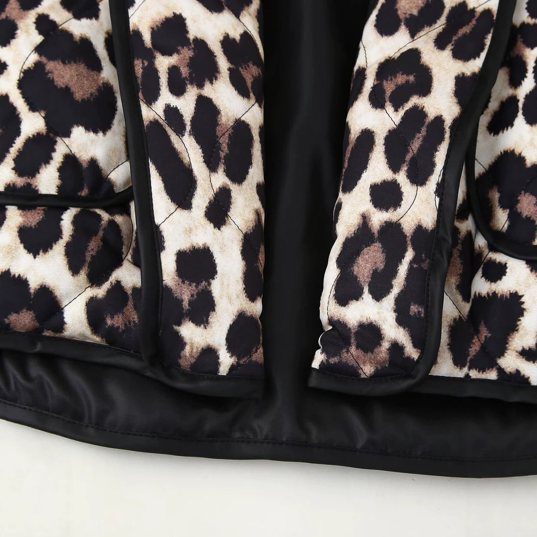 Damen Gefütterte Kimono-Jacke mit Leopardenmuster, Oversize-Schnitt und aufgesetzten Taschen Drune