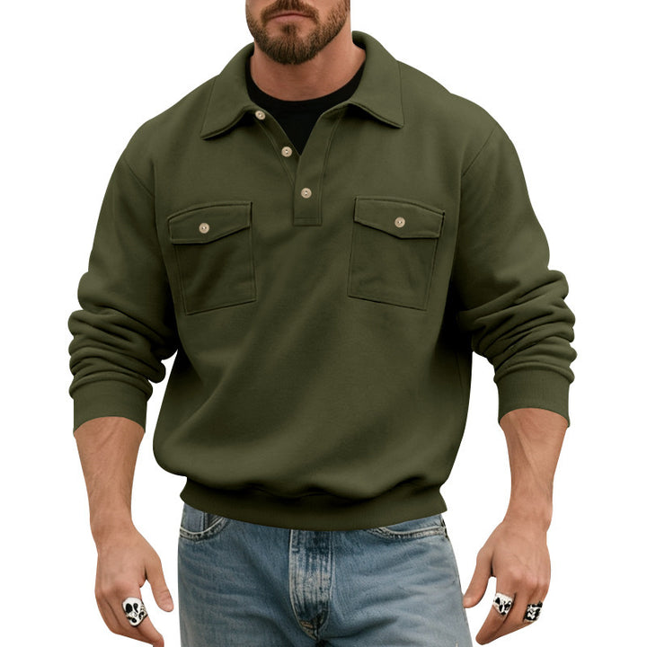 Herren nan Pullover mit Polokragen und aufgesetzten Brusttaschen Drune