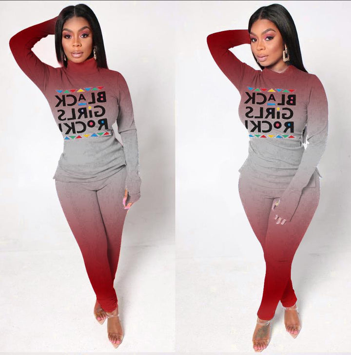 Damen Zweiteiliges Lounge-Set mit Statement-Print, Langarmshirt und Highwaist-Leggings Drune