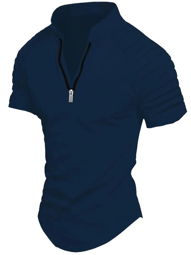 Herren sportliches Funktionsshirt mit halbem Reißverschluss und Rippdetails Drune