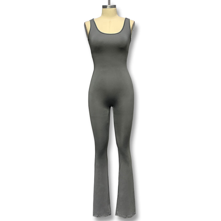 Damen Eleganter Jumpsuit mit figurbetonendem Schnitt und flared Beinen Drune