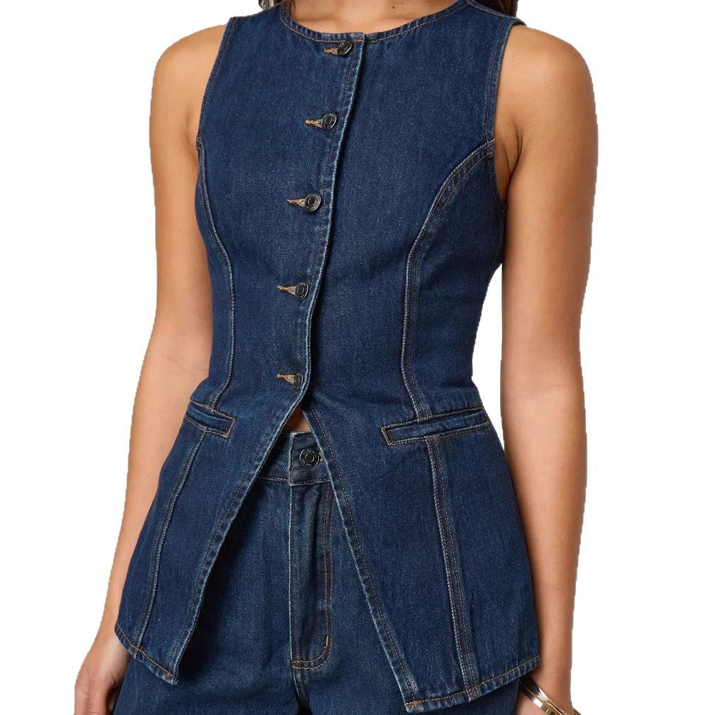Damen Jeansweste mit tailliertem Schnitt und praktischen Taschen Drune
