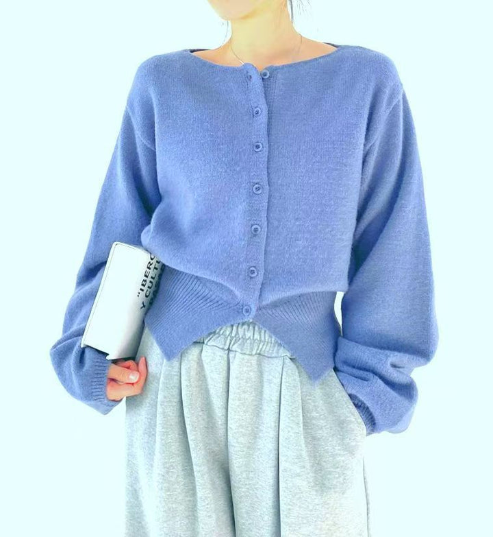 Damen Cropped Strickjacke mit Knopfleiste und oversized Ärmeln Drune