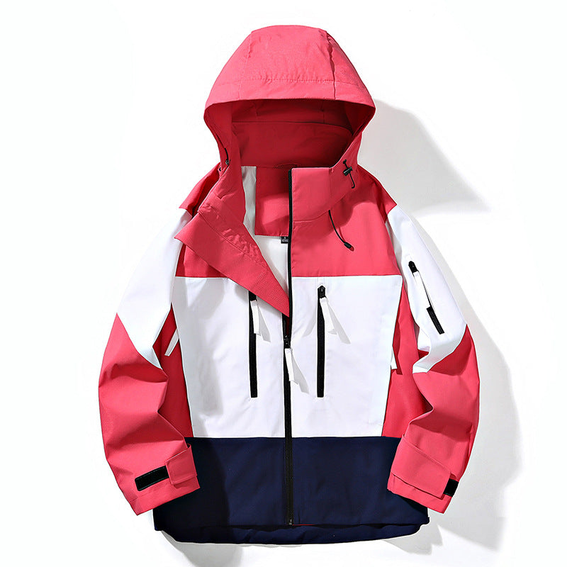 Herren Wasserabweisende Colorblock-Outdoorjacke mit Kapuze, Mehrfach-Reißverschlusstaschen und verstellbaren Bündchen Drune