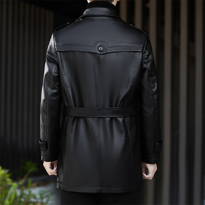 Herren Kunstlederjacke im eleganten Trenchcoat-Stil mit praktischen Taschen Drune