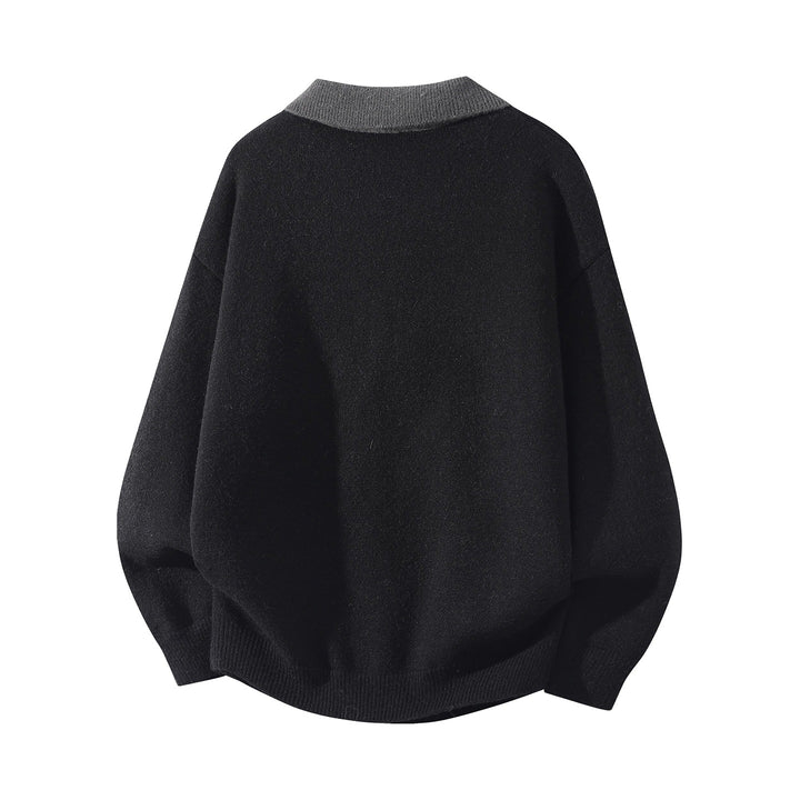 Herren Oversize Strickpullover mit Hemdkragen, Kordelhalsschließe & gerippten Abschlüssen Drune