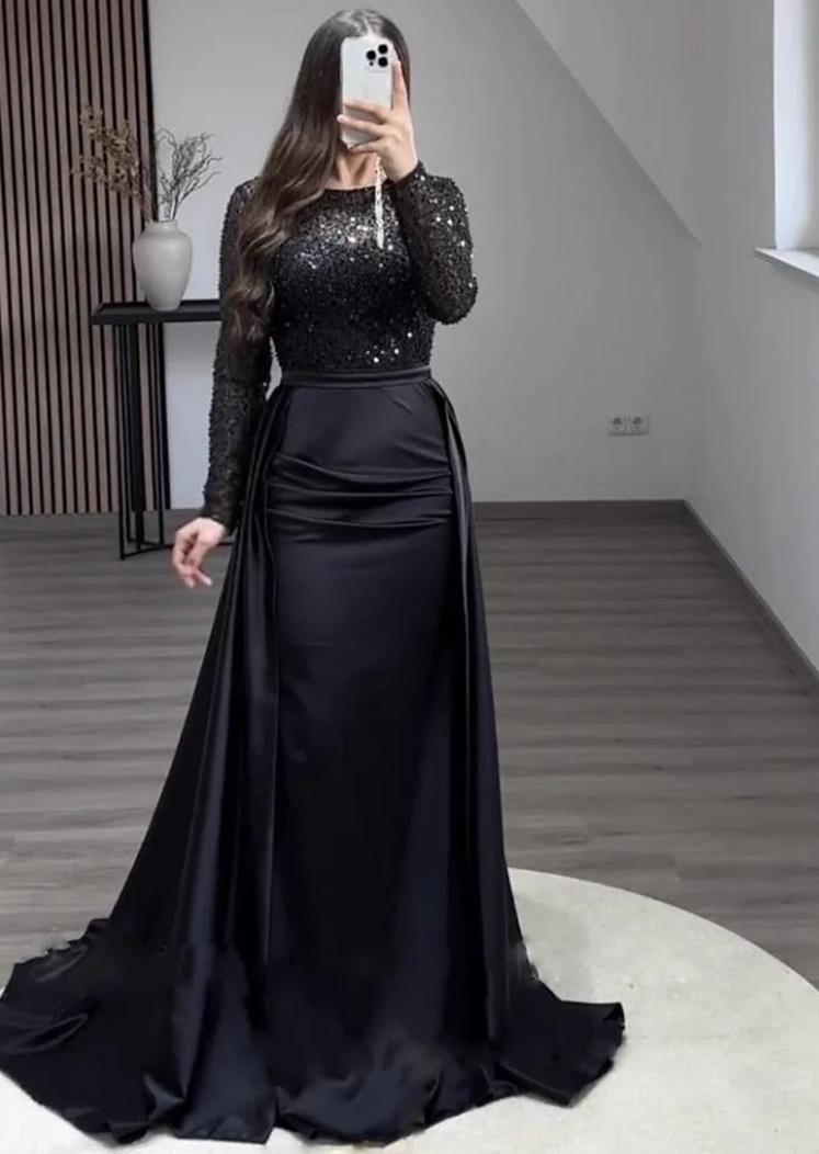Damen Glamouröses Abendkleid mit funkelnden Perlen und fließendem Rock Drune