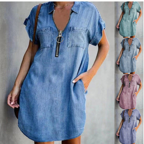 Damen Freizeit Denim-Kleid mit praktischen Taschen und Reißverschluss Drune