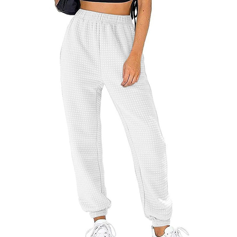 Damen Waffelstrick-Jogginghose mit hoher Taille und elastischen Bündchen Drune