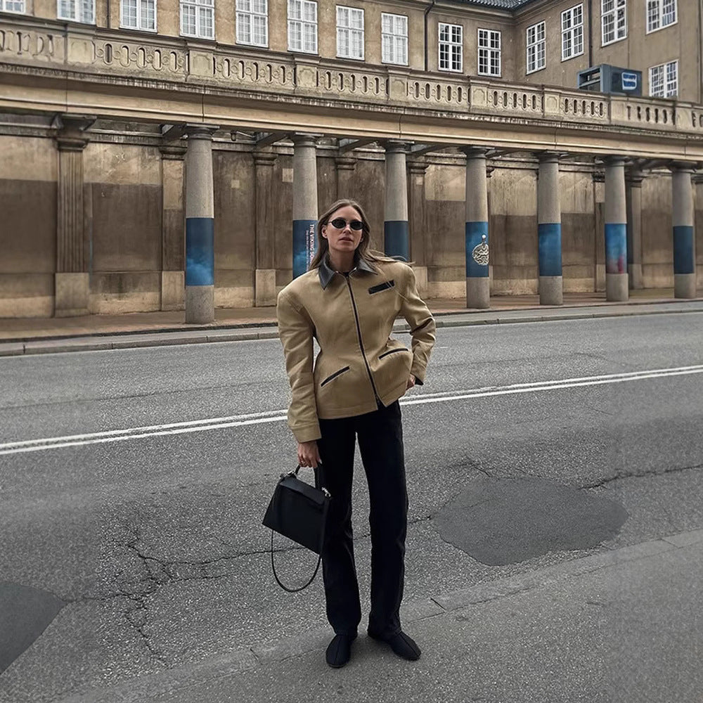 Damen lässige Übergangsjacke mit kontrastierendem Kragen und praktischen Taschen Drune
