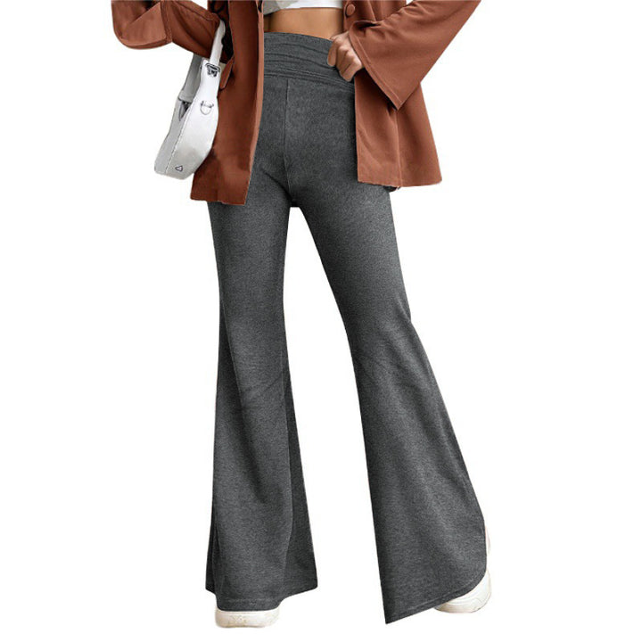 Damen Hohe Taille Flared Hosen mit weitem Bein und elastischem Komfortbund Drune
